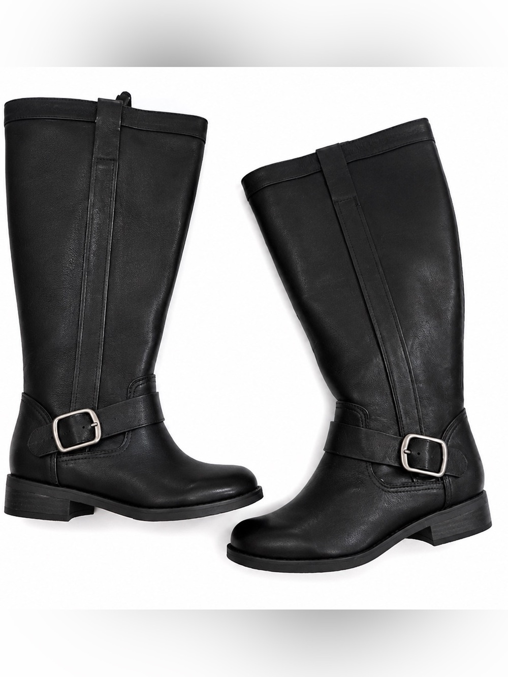 Euro Soft x Sofft Leather Black Riding Knee Boots with Buckle Full Back Zipper